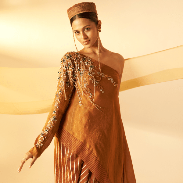 Girija- One shoulder top with draped skirt — view 3