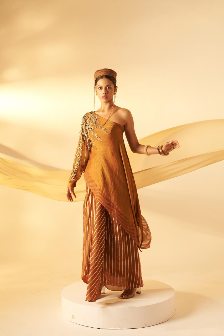 Girija- One shoulder top with draped skirt