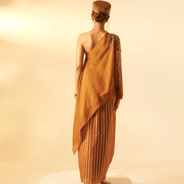 Girija- One shoulder top with draped skirt — view 4
