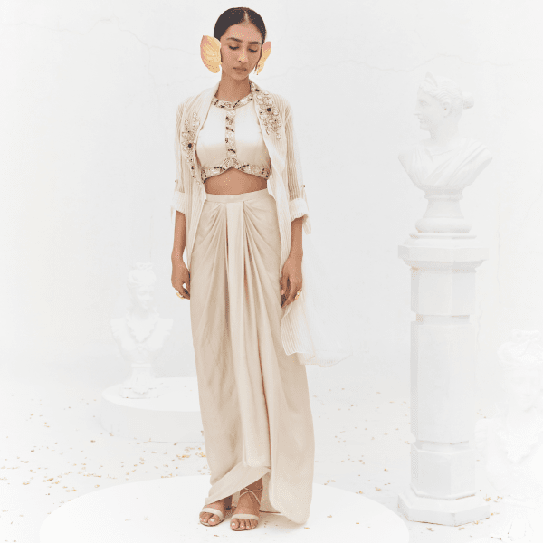 Haimavati- Draped skirt and cape set — view 1