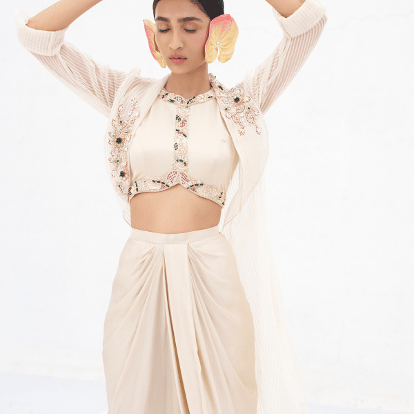 Haimavati- Draped skirt and cape set — view 2
