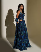 Inara by KIYOHRA – blue floral printed and embroidered lehenga, view 4
