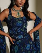 Inara by KIYOHRA – blue floral printed and embroidered lehenga, view 2