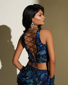 Inara by KIYOHRA – blue floral printed and embroidered lehenga, view 5