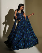 Inara by KIYOHRA – blue floral printed and embroidered lehenga, view 1