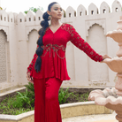 ISHANI-Embroidered Peplum Tunic Set — view 3