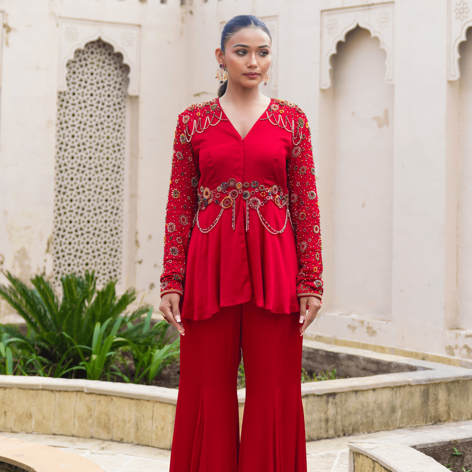 ISHANI-Embroidered Peplum Tunic Set — view 1