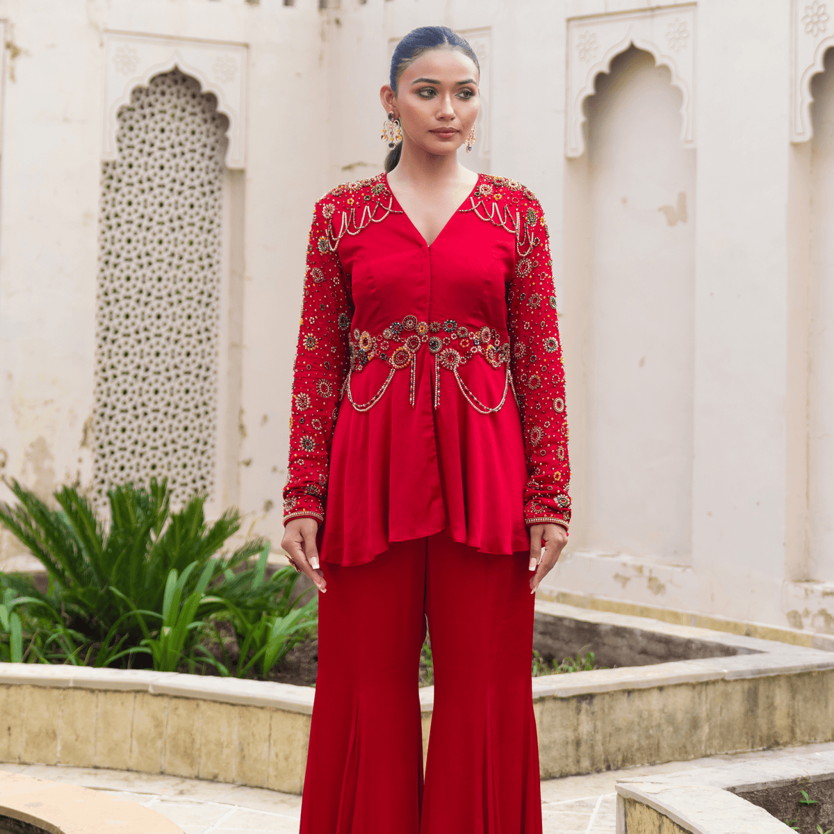 ISHANI-Embroidered Peplum Tunic Set — view 1