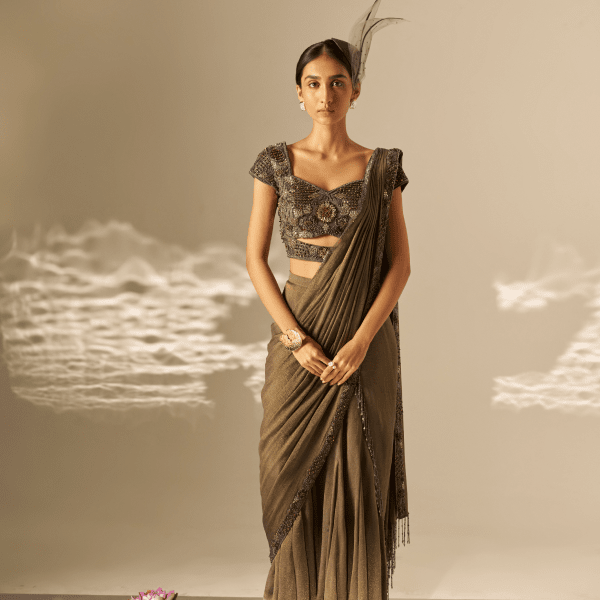 Ishvari- Heavy draped saree set — view 1