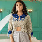JAYA-Embroidered Draped Cape Set — view 1