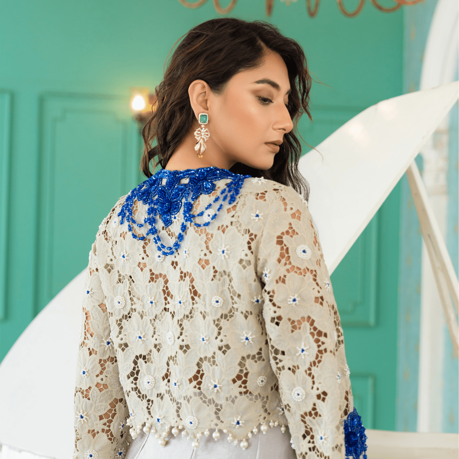 JAYA-Embroidered Draped Cape Set — view 2