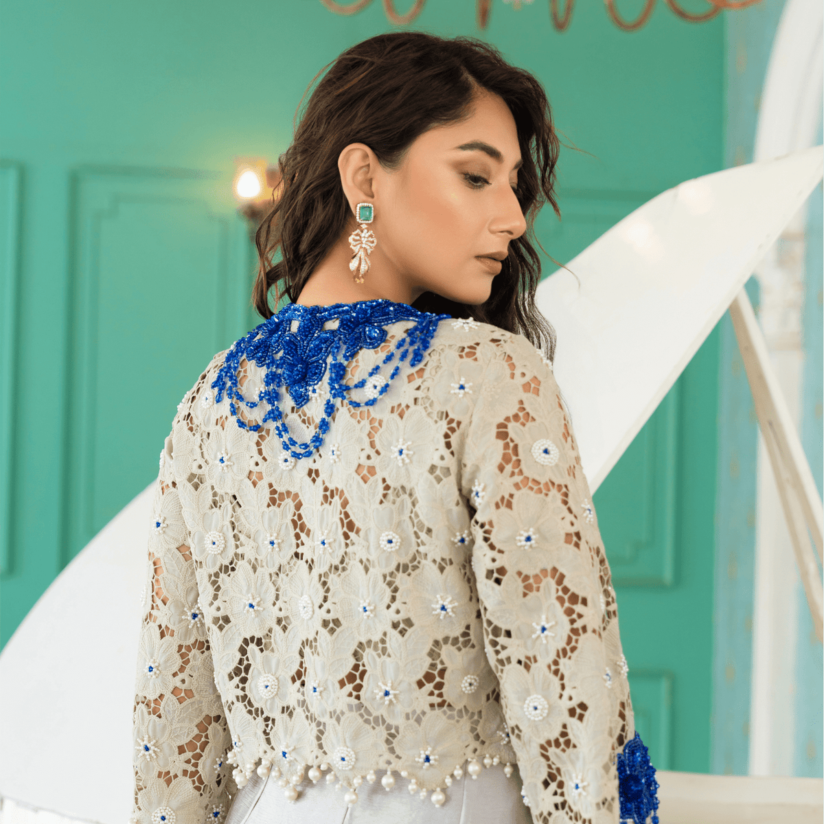JAYA-Embroidered Draped Cape Set — view 2