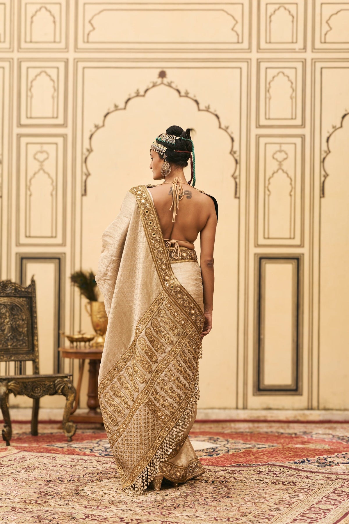 Kansya Tissue Brocade Metal Saree Set by ITRH