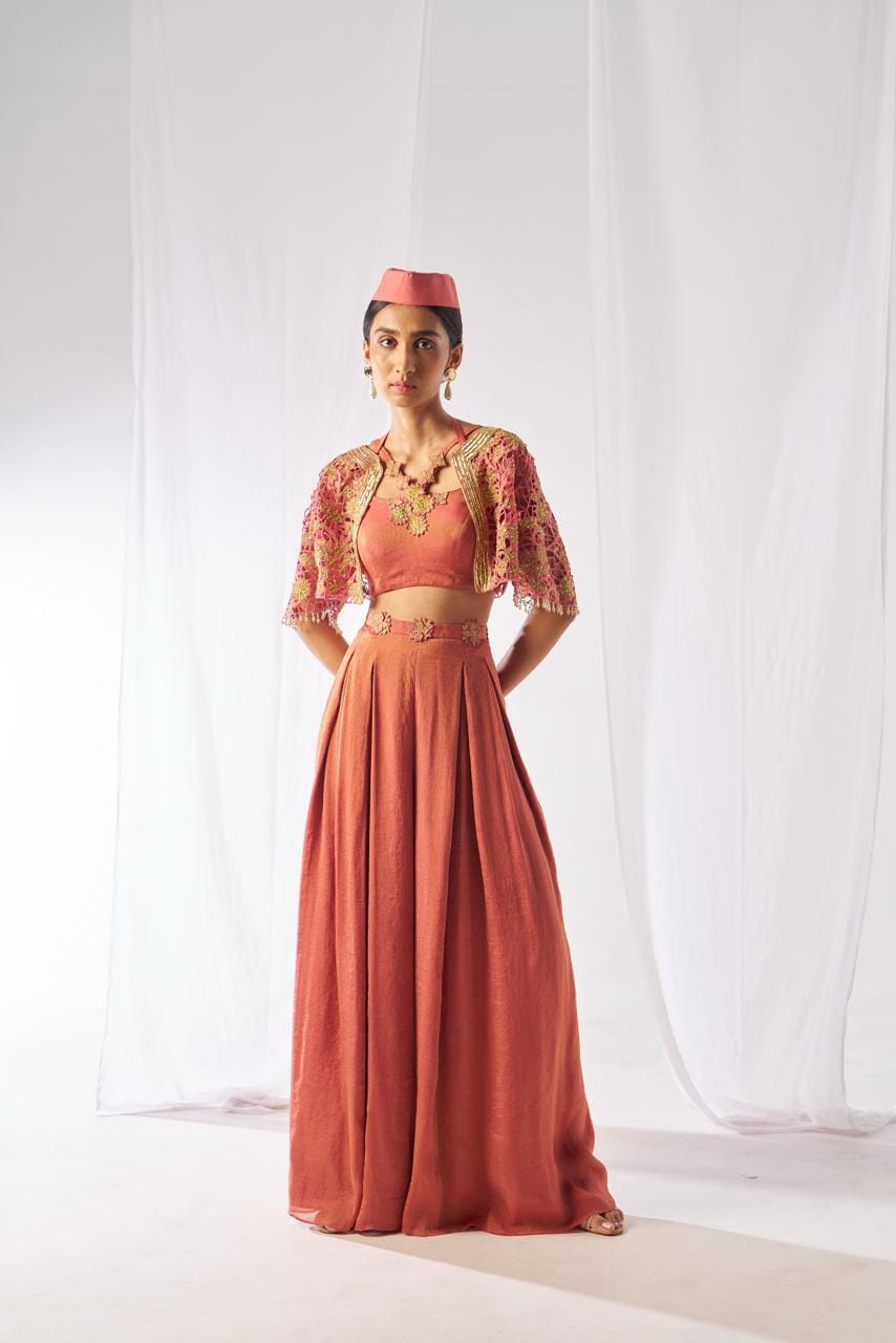 Kantimati- Cape, bustier and palazzos set