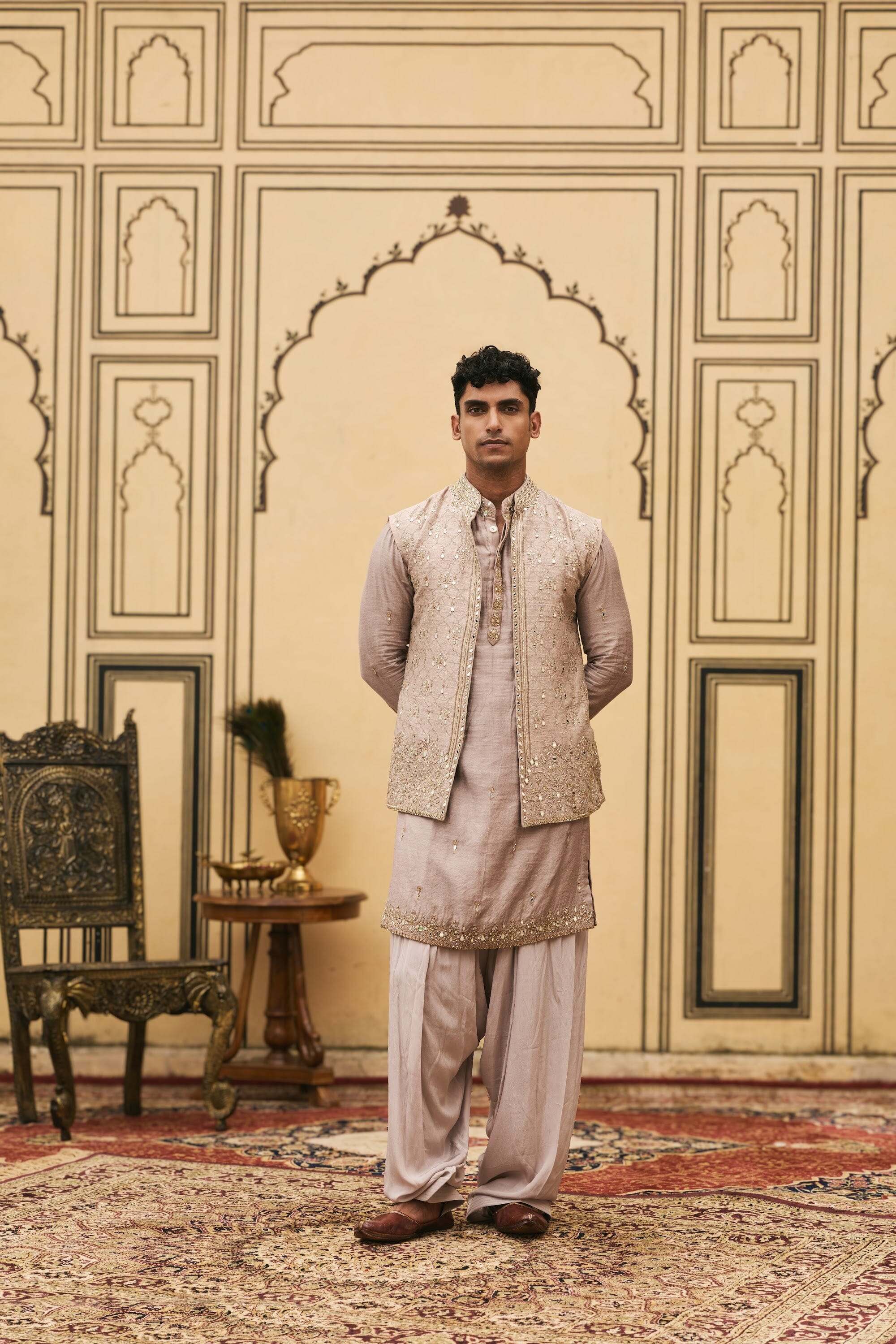 Kastoori Tussar Silk Kurta Bundi Set by ITRH