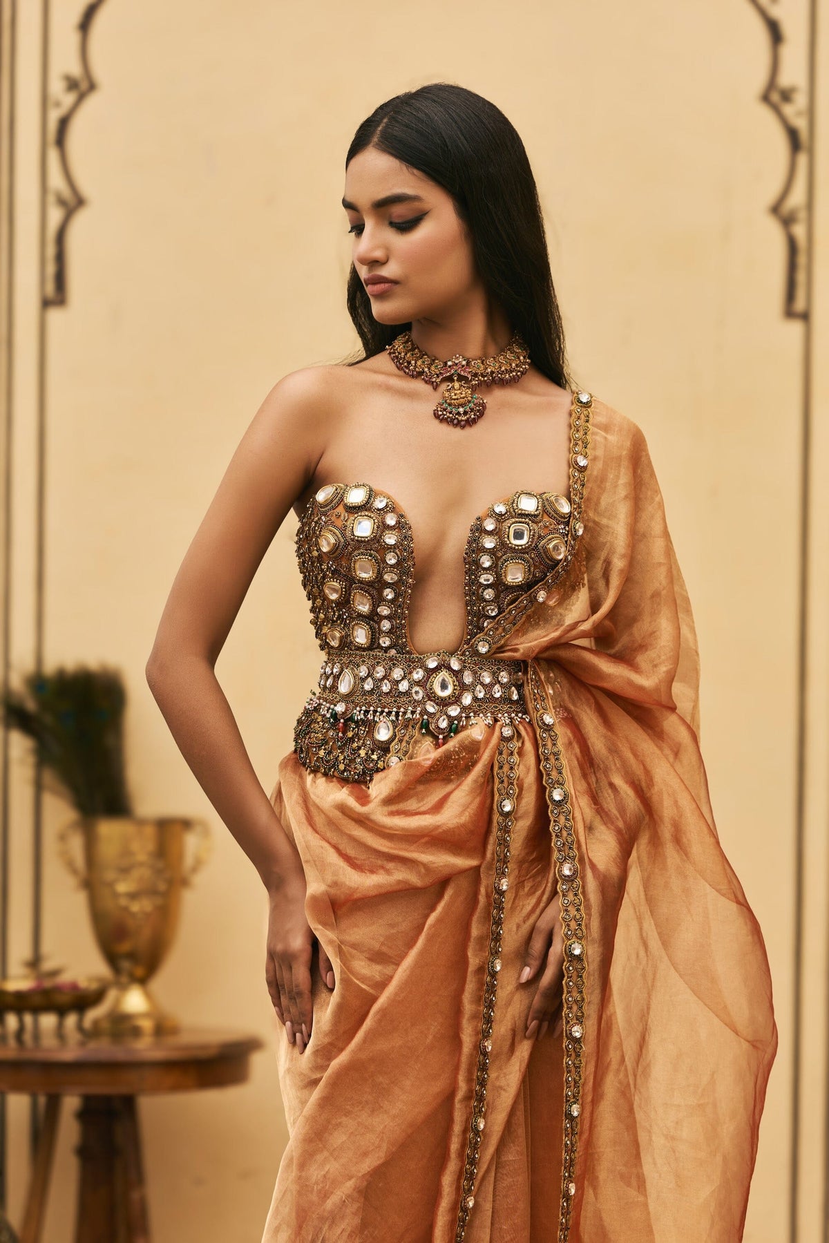 Kesariya Jadaau Corset Saree Set by ITRH