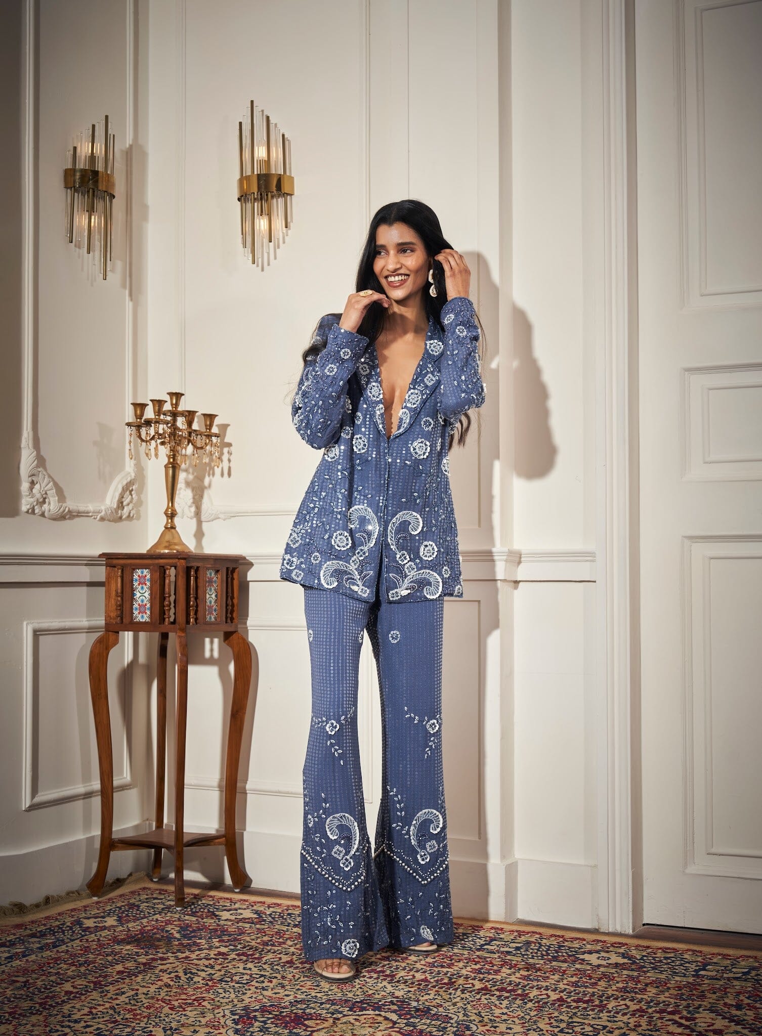 Long Blazer, Bustier, Flare Pants