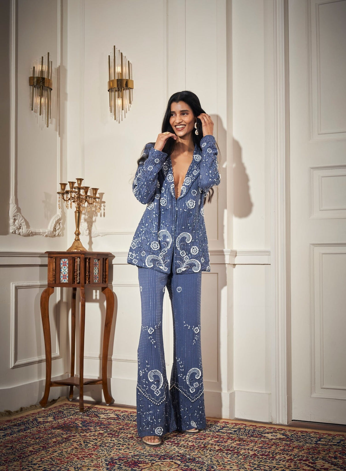 Long Blazer, Bustier, Flare Pants
