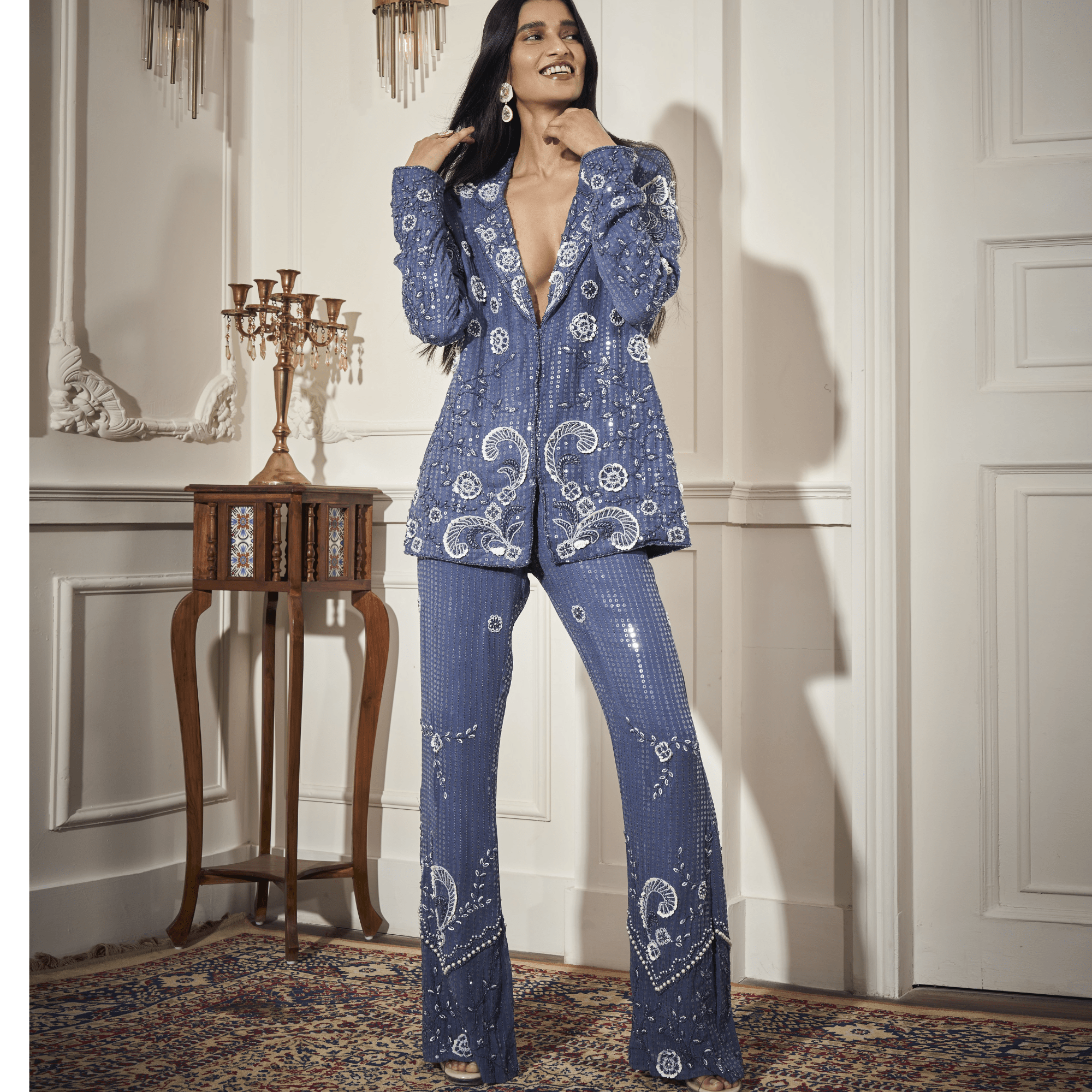 Long Blazer, Bustier, Flare Pants — view 1
