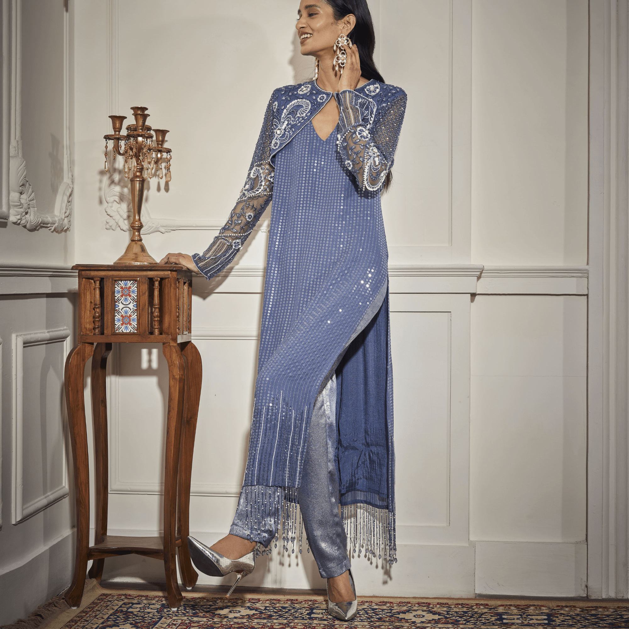 Long Kurta, Bolero/Shrug/Cape, Pants — view 2