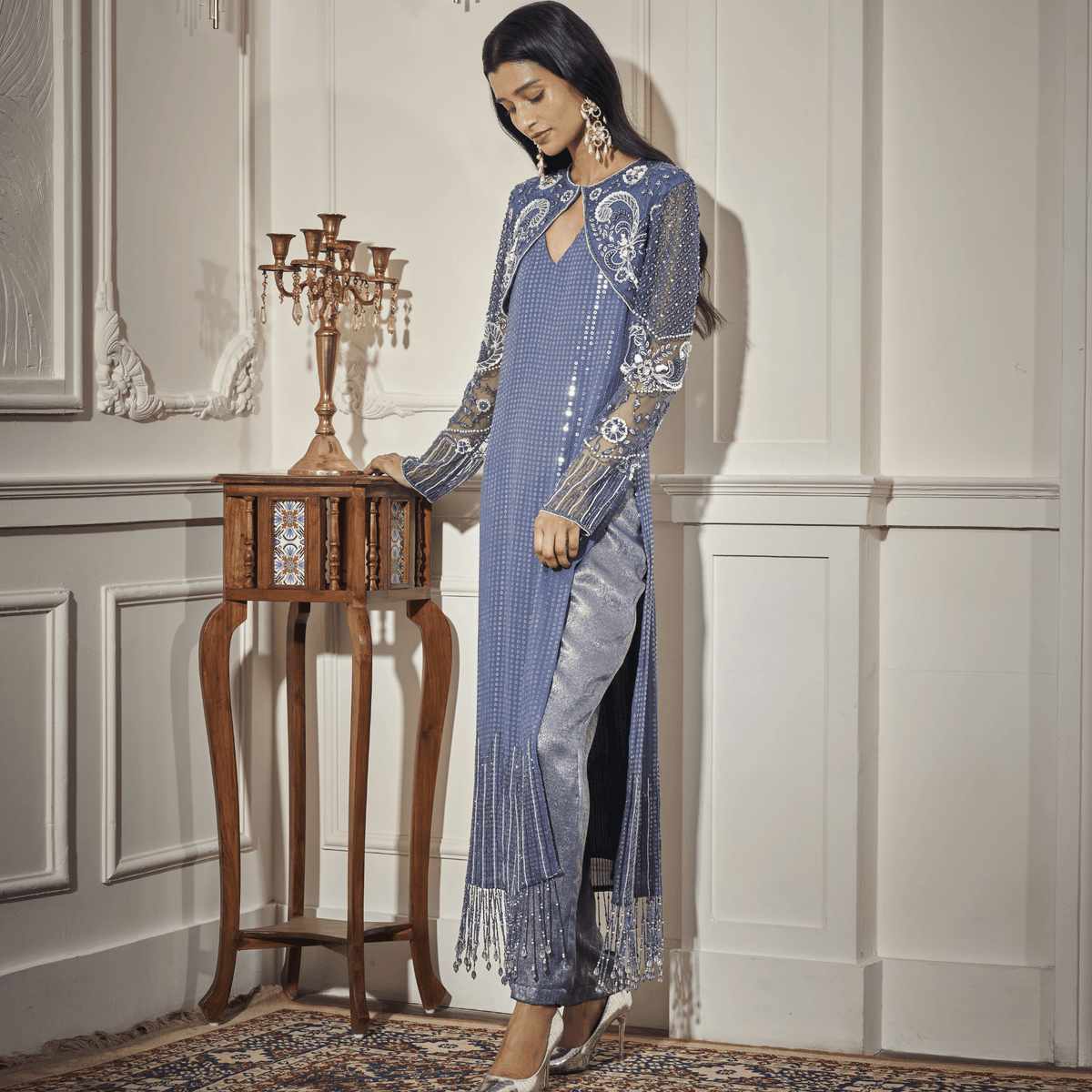 Long Kurta, Bolero/Shrug/Cape, Pants — view 1