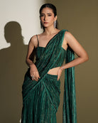 Lumi by KIYOHRA – green printed and embroidered saree set, view 4