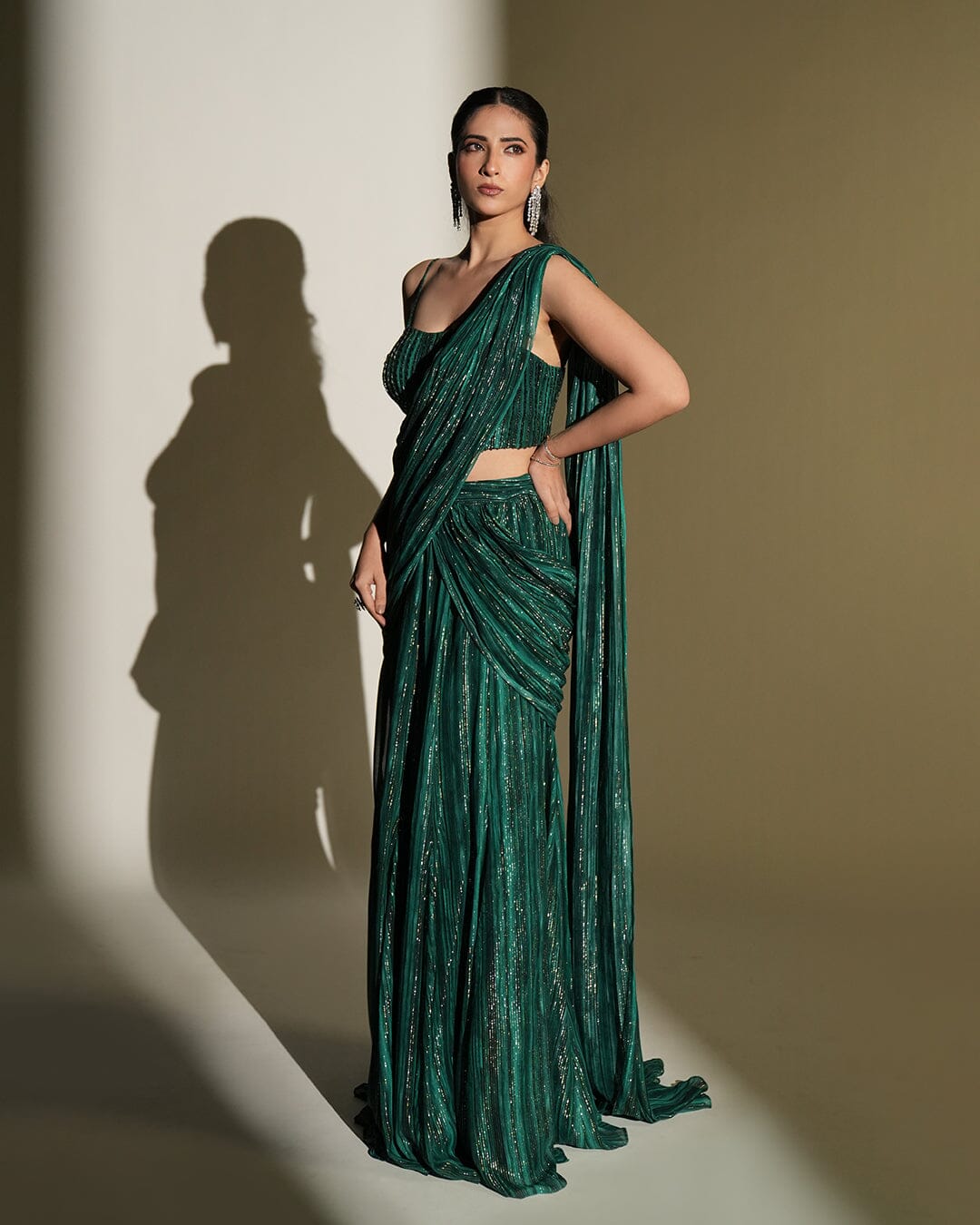 Lumi by KIYOHRA – green printed and embroidered saree set, view 2