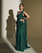 Lumi by KIYOHRA – green printed and embroidered saree set, view 2