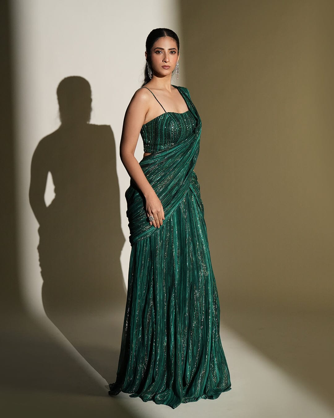 Lumi by KIYOHRA – green printed and embroidered saree set, view 3