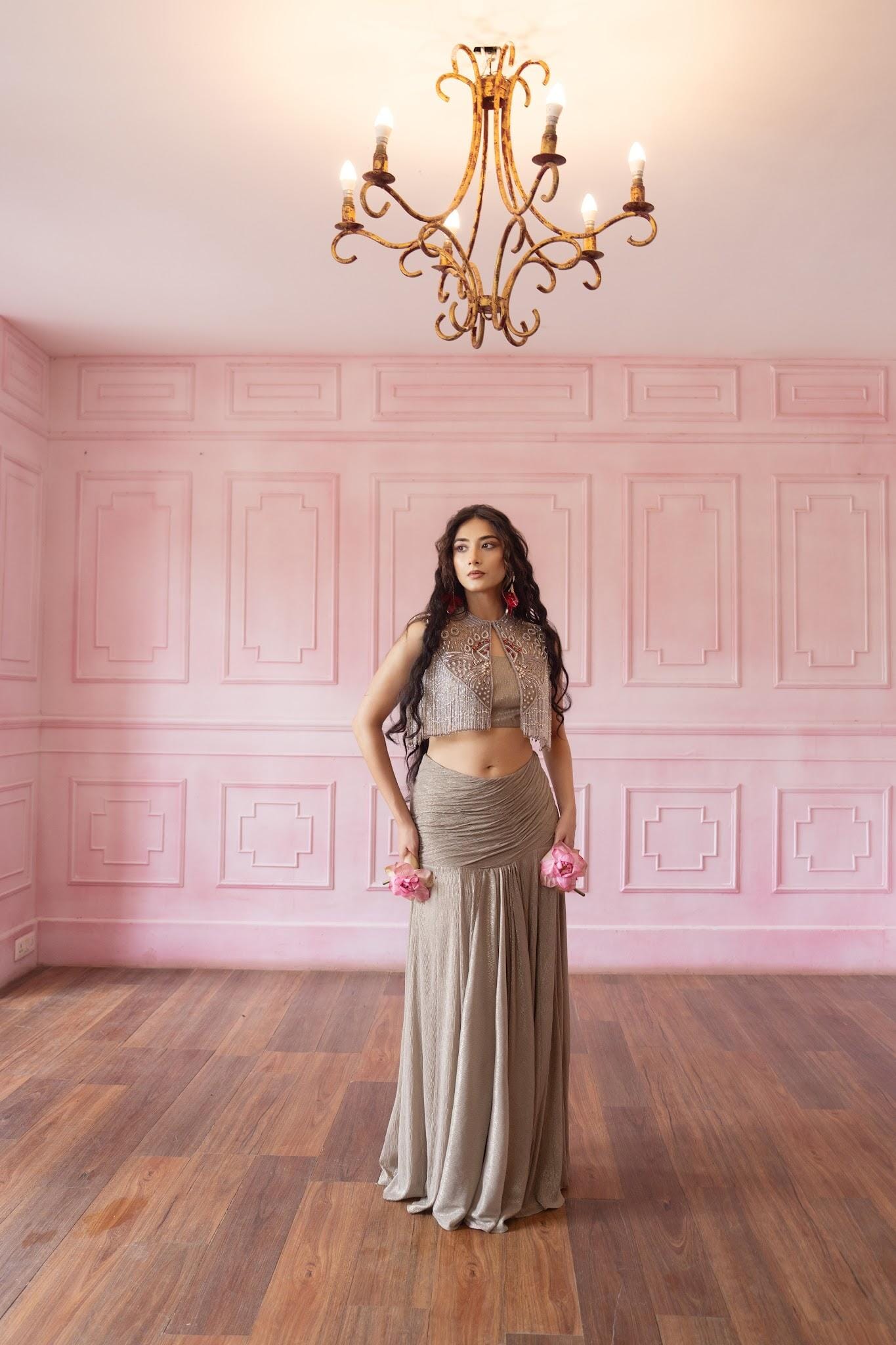 MAHADEVI-Tasselled Draped Cape Set