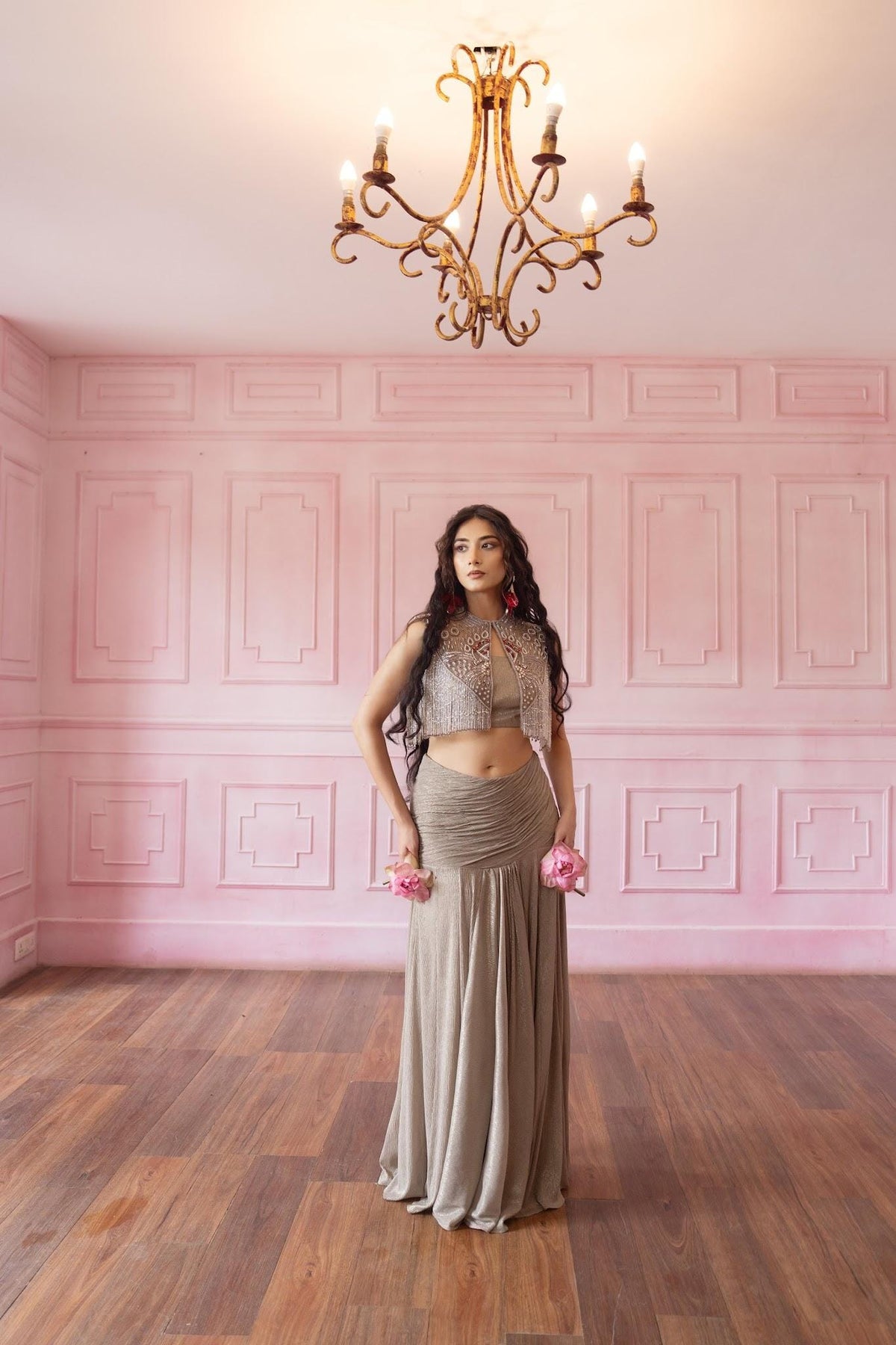 MAHADEVI-Tasselled Draped Cape Set