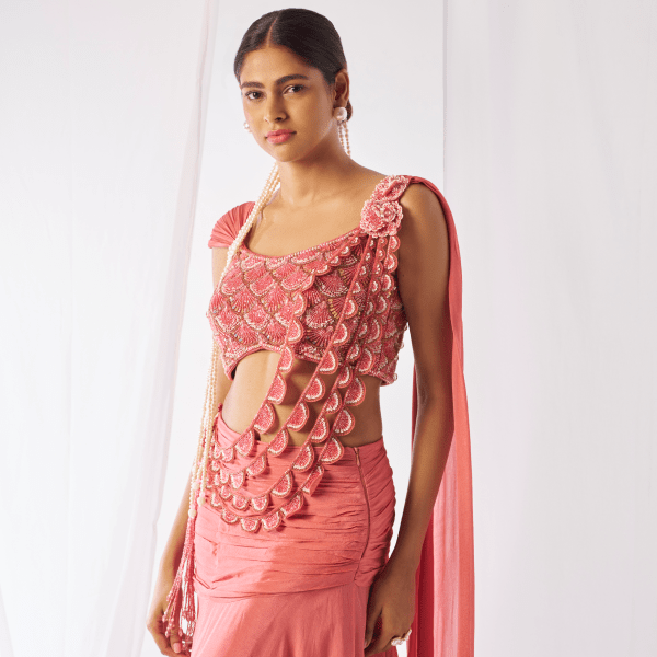 Mahagauri- Stylish heavy draped saree set — view 2