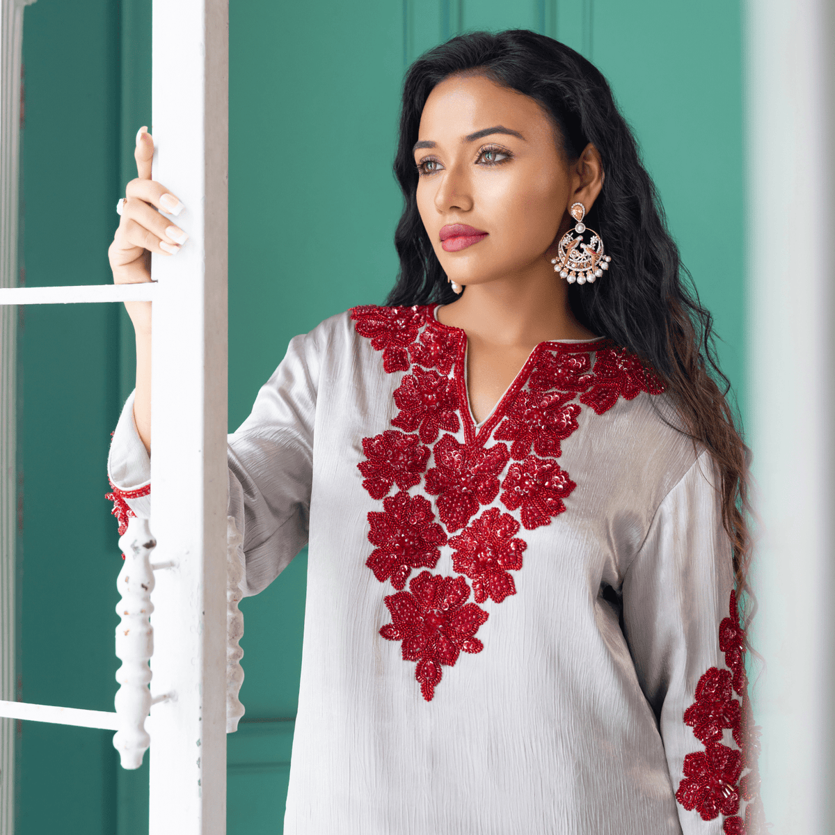 MAHAMAYA-Embellished Farshi Pant Set — view 4