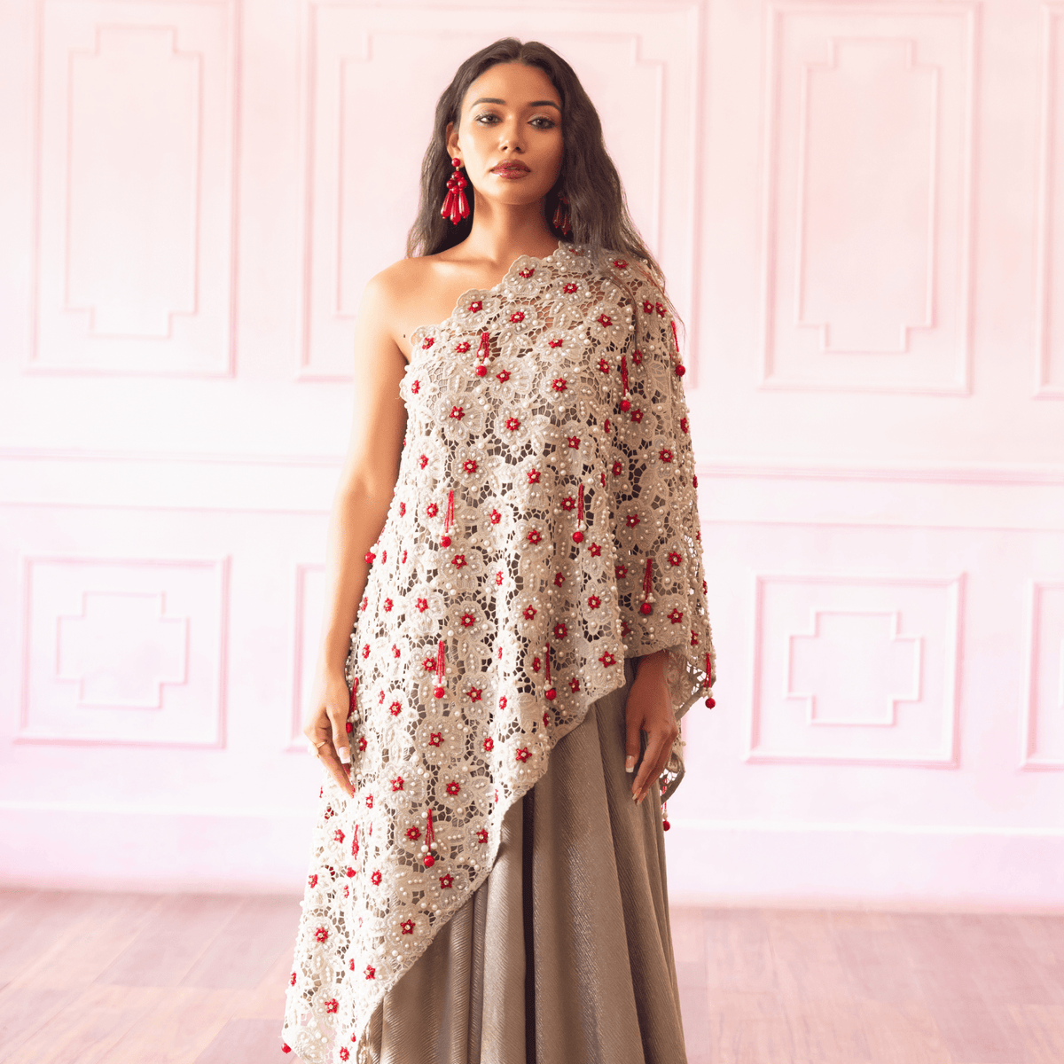 NARAYANI-Cutwork Cape Palazzo Set — view 5