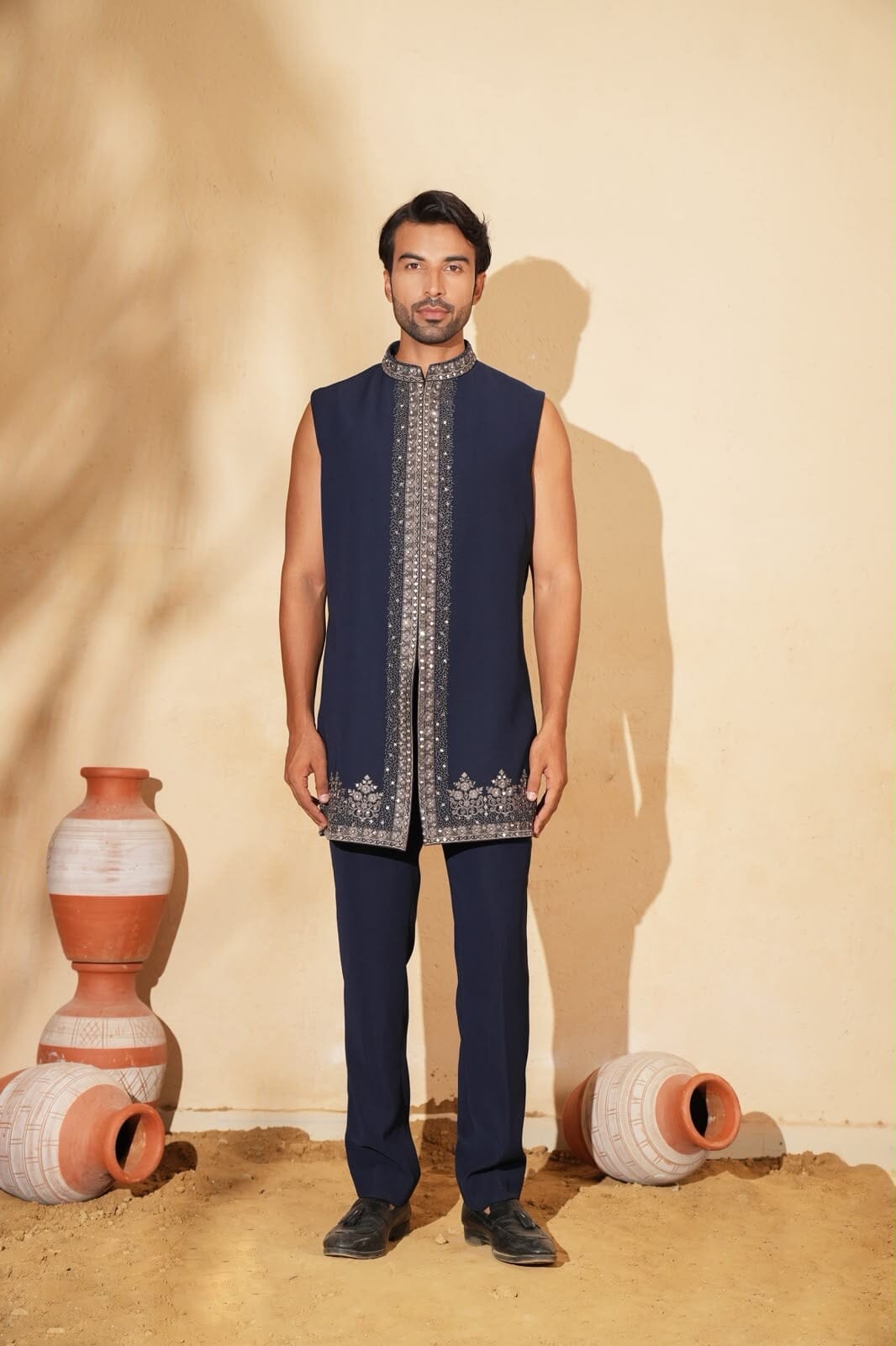 Navy Blue Mirror Indo Set sleeveless inner jacket