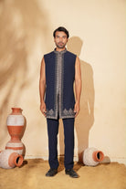 Navy Blue Mirror Indo Set sleeveless inner jacket
