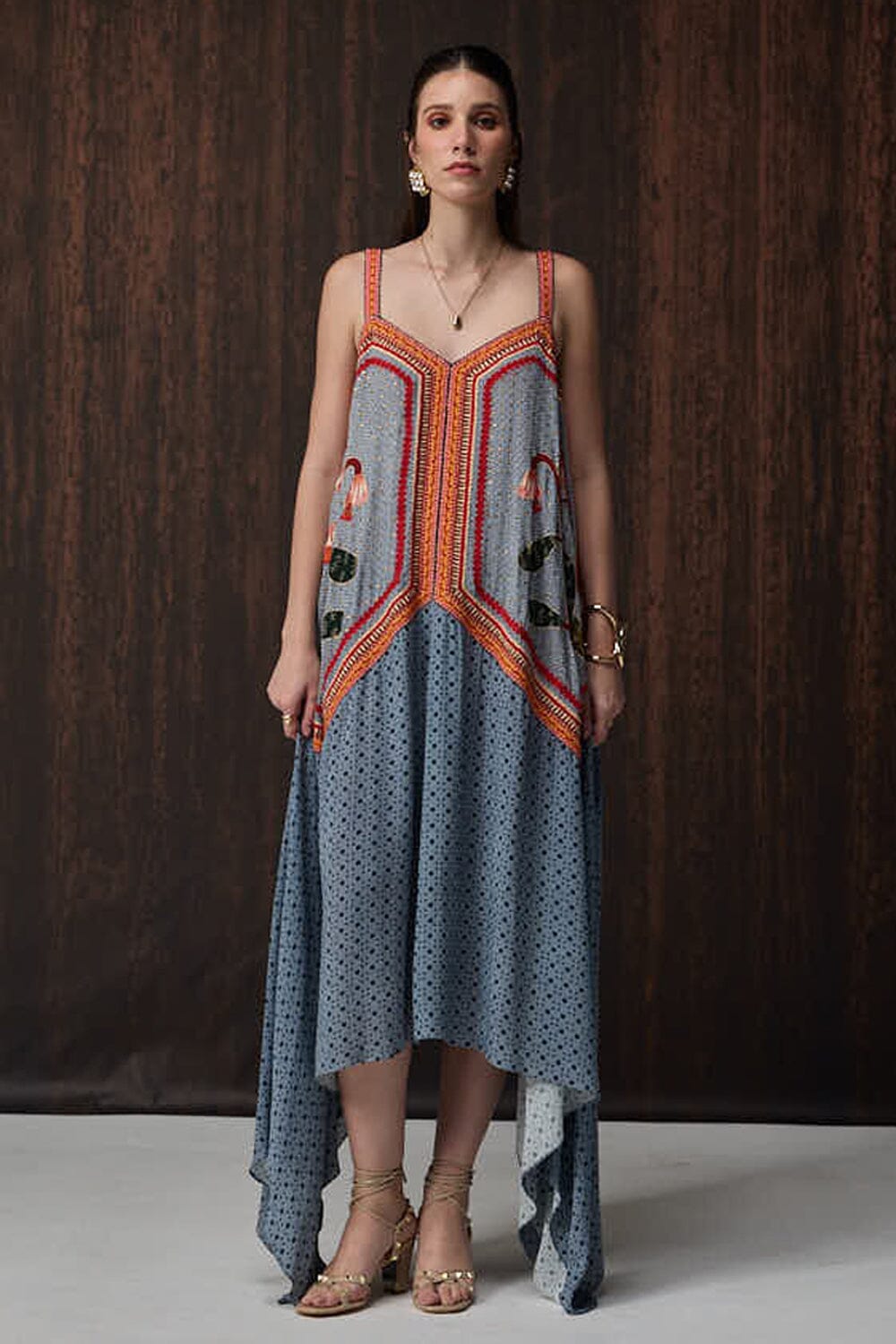 OMG Pale Blue Embroidered Swing Maxi Dress — photo 1
