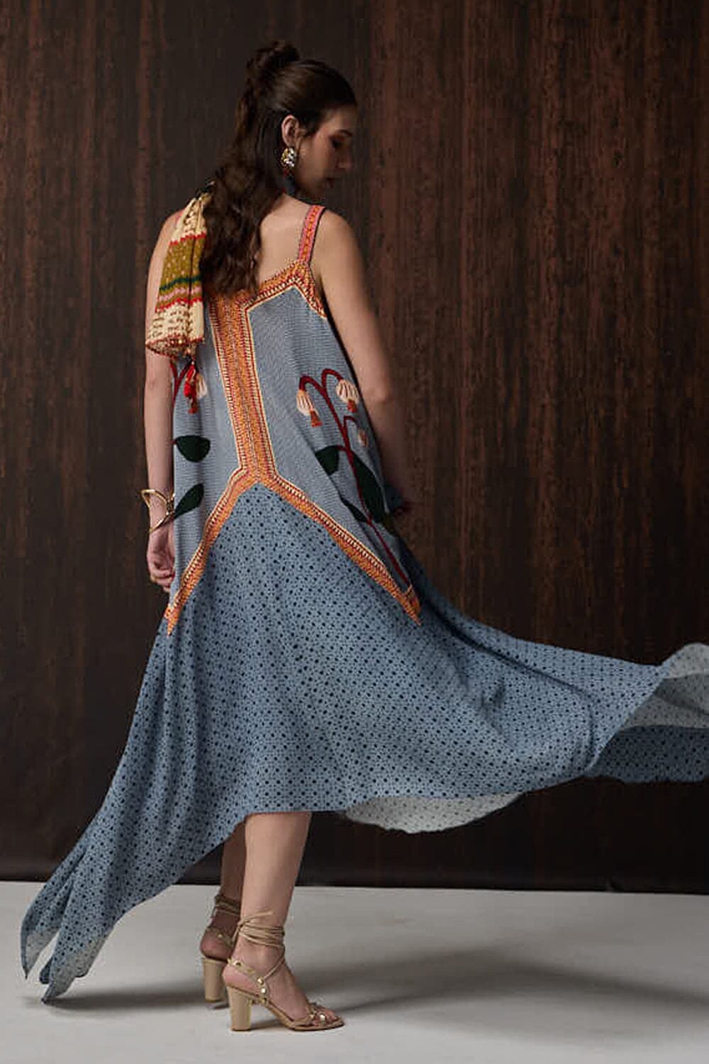 OMG Pale Blue Embroidered Swing Maxi Dress — photo 6