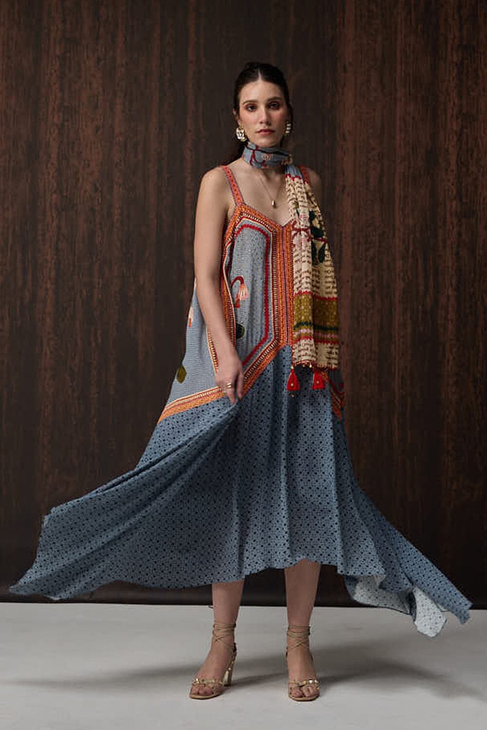 OMG Pale Blue Embroidered Swing Maxi Dress — photo 4