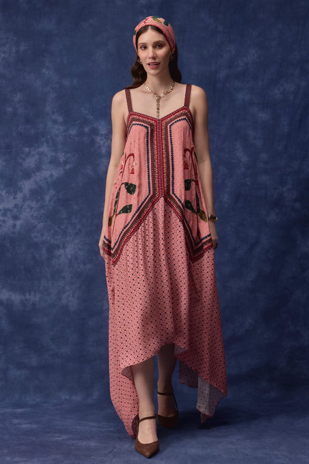 OMG Rose Pink Embroidered Swing Maxi Dress — photo 1