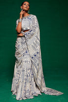 Payal & Zinal off-white and blue pre-stitched saree set