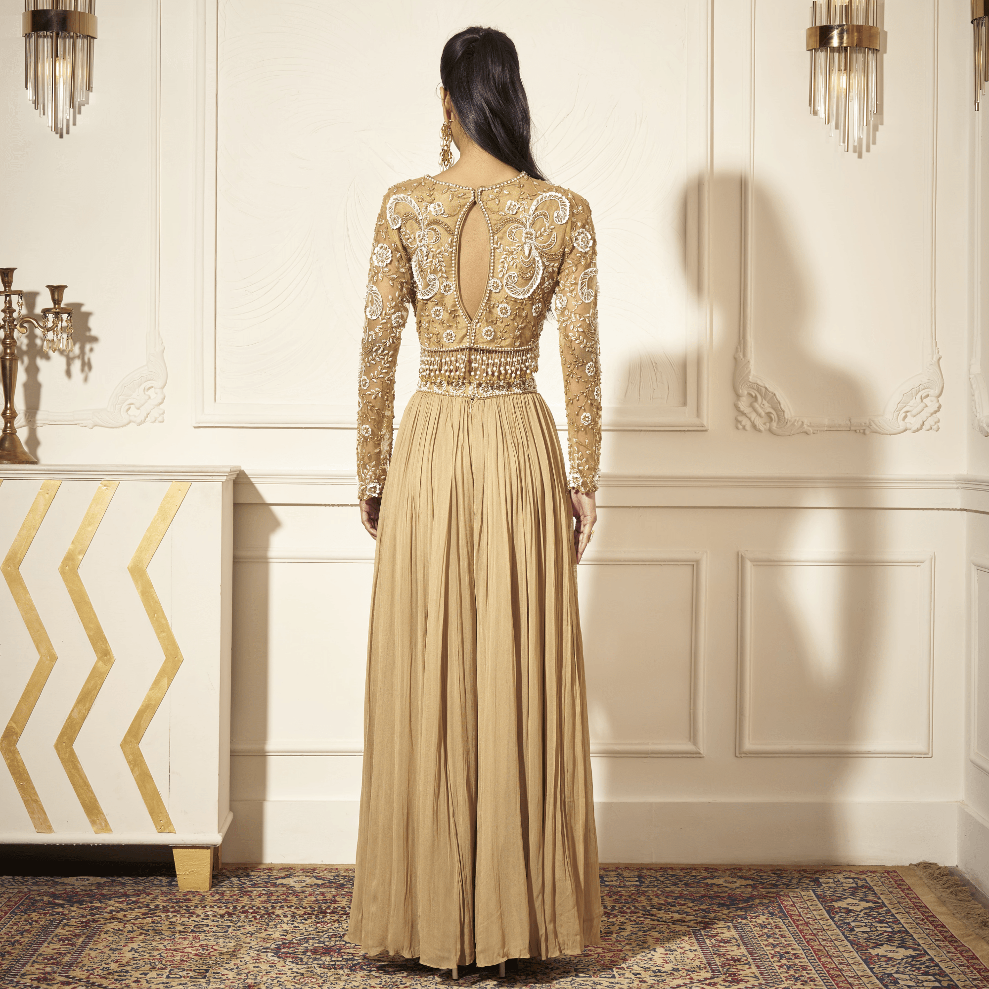 Pleated Palazzos, Embroidered Blouse — view 4