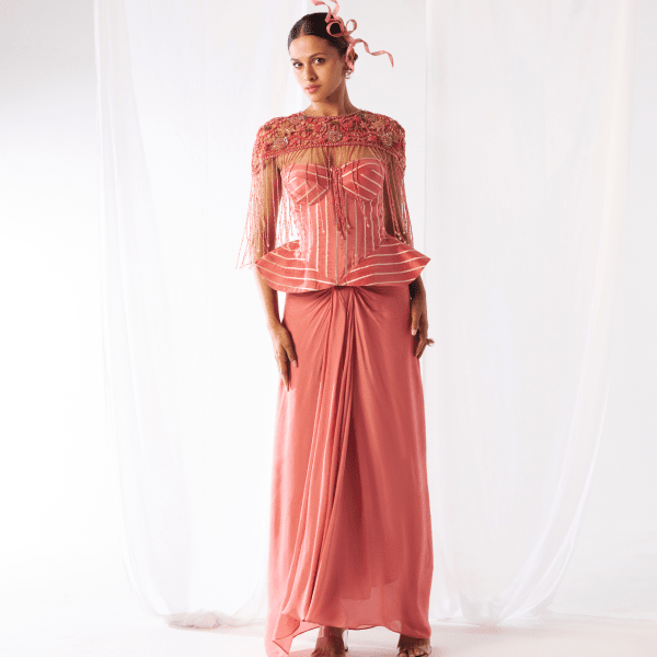 Prasanna- Draped skirt, cape and corset set — view 3