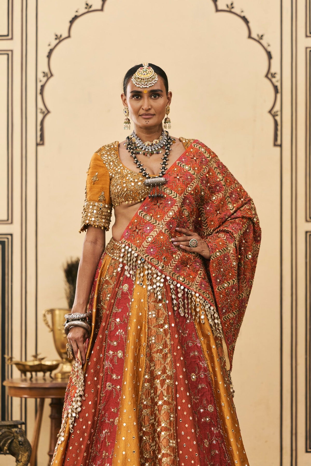 Rangmanch Brocade Phulkari Lehenga Set by ITRH
