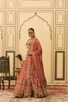 Red Bandhani Lehenga Set by ITRH