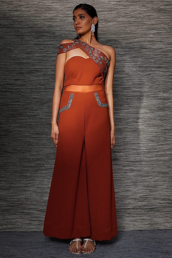 Rust Emroidered Jumpsuit – shopnavaa