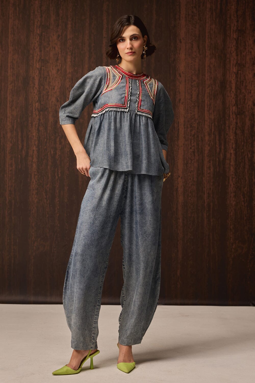 Safda Embroidered Co-ordinated Denim Set — photo 3
