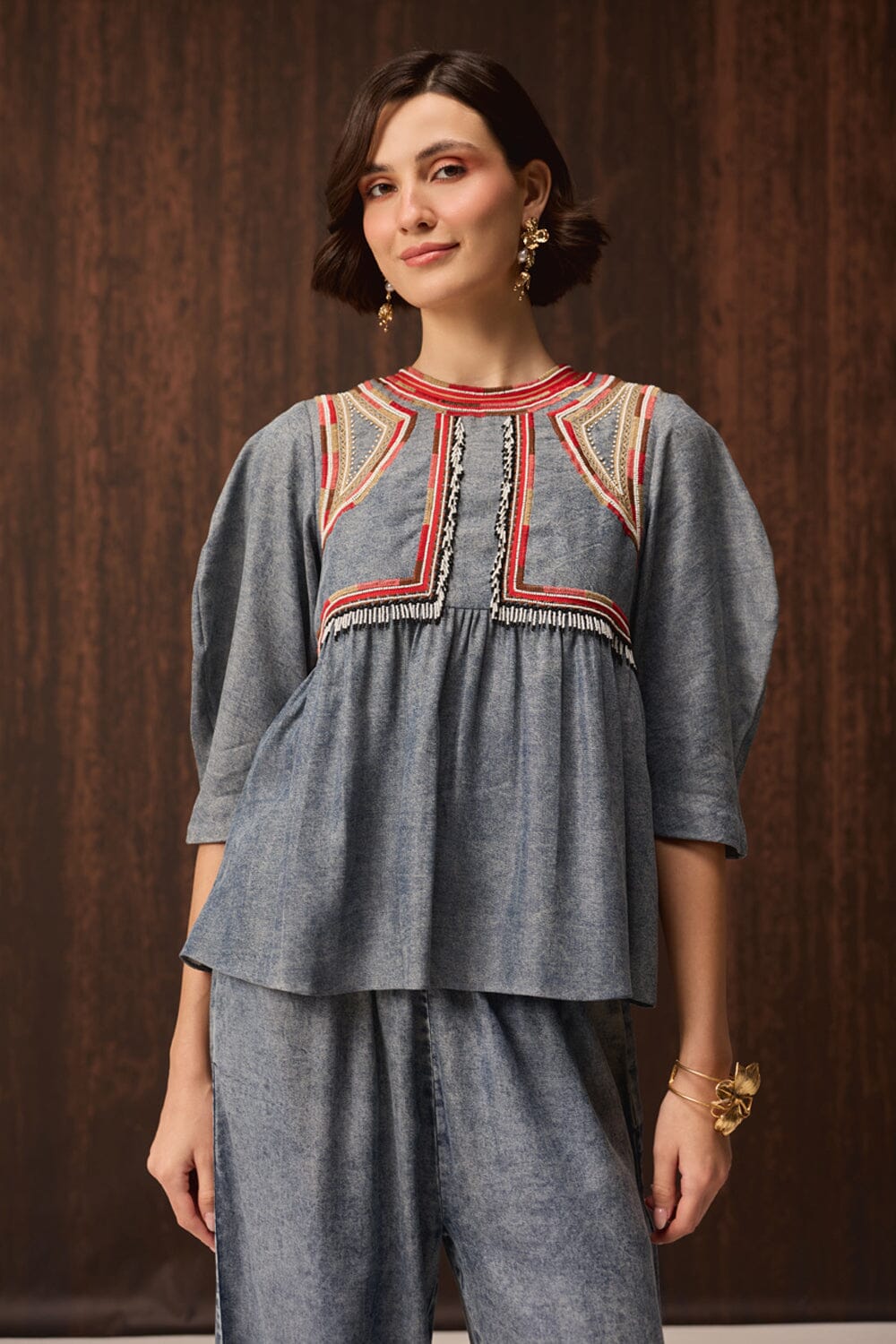 Safda Embroidered Co-ordinated Denim Set — photo 2