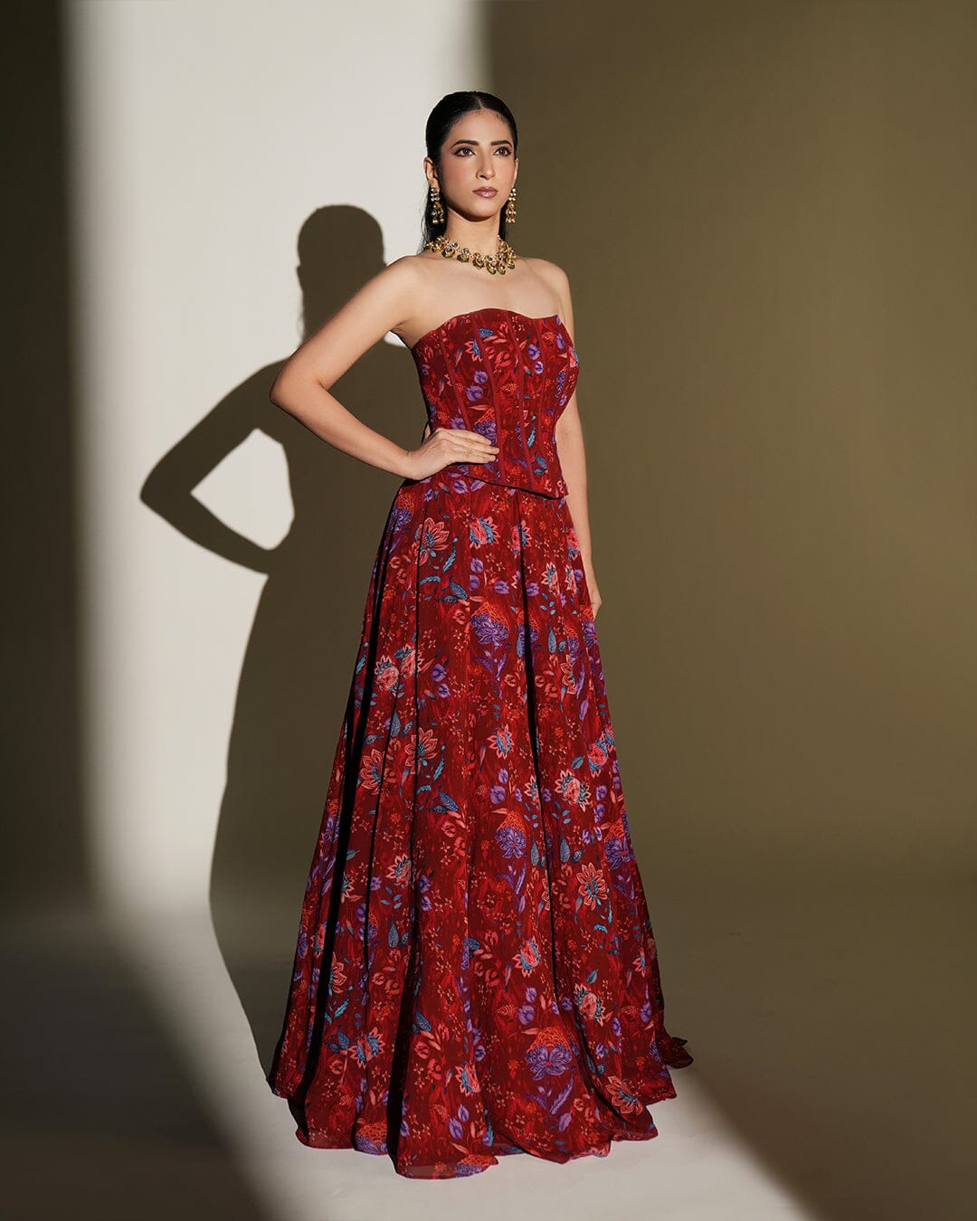 Scarlet by KIYOHRA – red floral printed lehenga, view 3