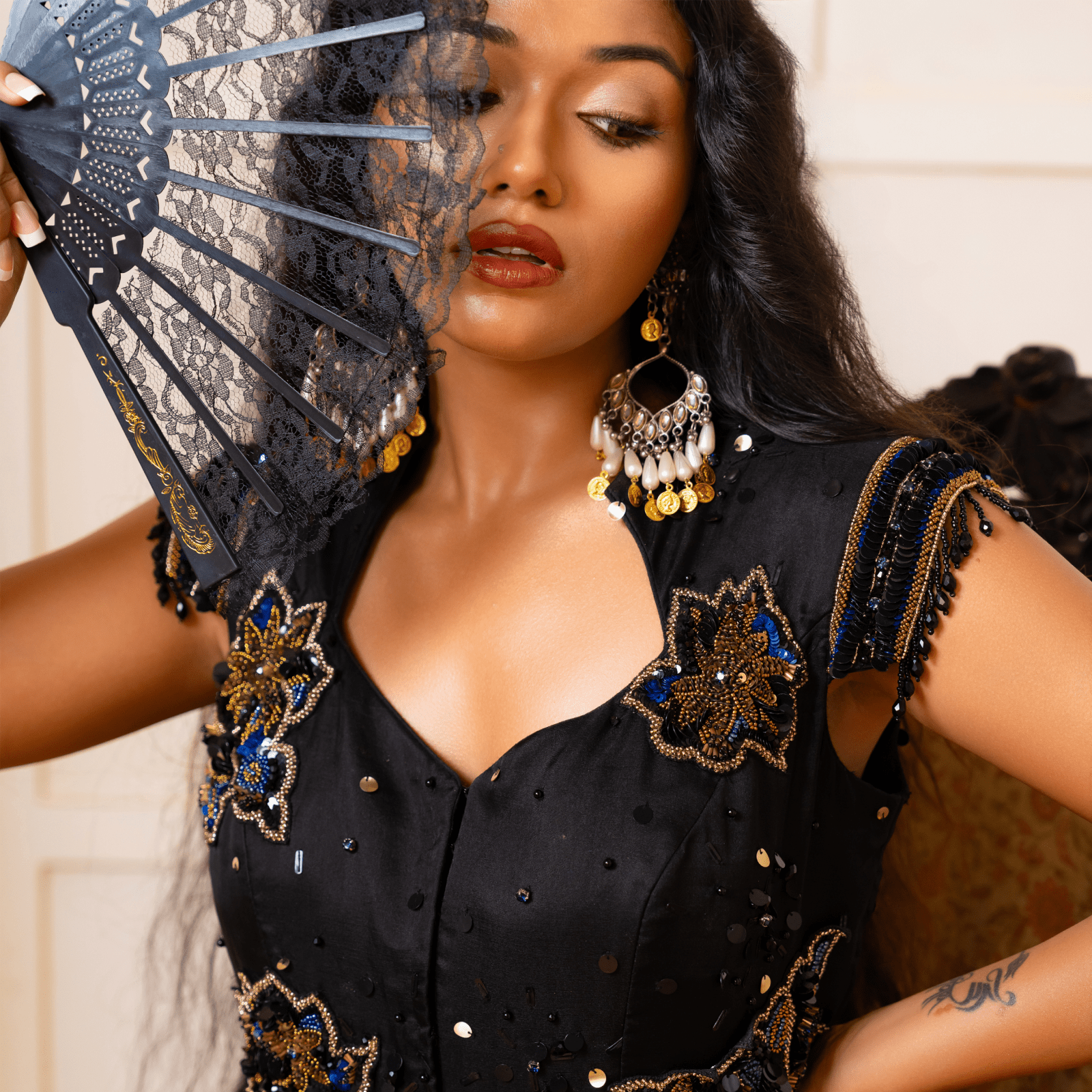 SHARVANI-Embroidered Peplum Sharara Set — view 1